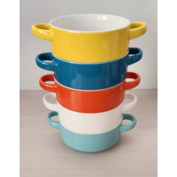 Set of 5 Sweese Porcelain Stackable Minimalist Multipurpose Bowls with Handles - Picture 1 of 16